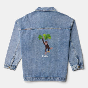 Cute chimpanzee in jungle hanging cartoon denim jacket