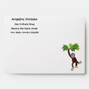 Cute chimpanzee in jungle hanging cartoon envelope