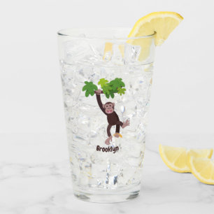 Cute chimpanzee in jungle hanging cartoon glass