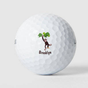 Cute chimpanzee in jungle hanging cartoon golf balls