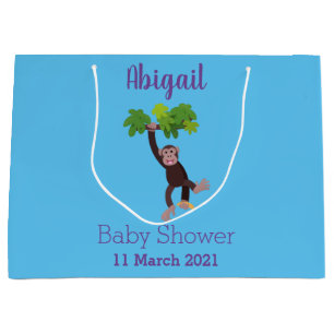 Cute chimpanzee in jungle hanging cartoon large gift bag