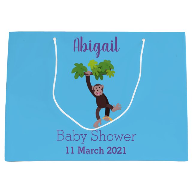 Cute chimpanzee in jungle hanging cartoon large gift bag (Front)