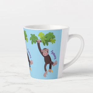 Cute chimpanzee in jungle hanging cartoon latte mug