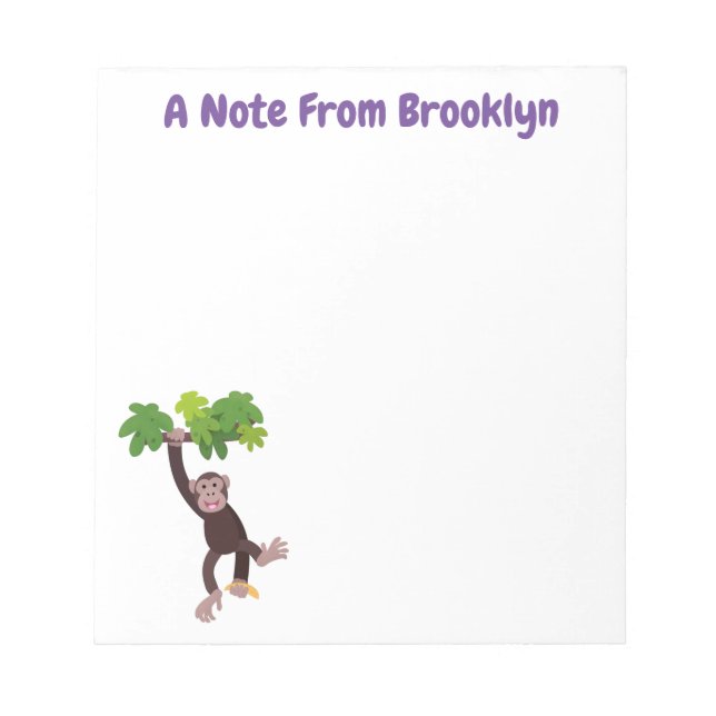 Cute chimpanzee in jungle hanging cartoon notepad (Front)
