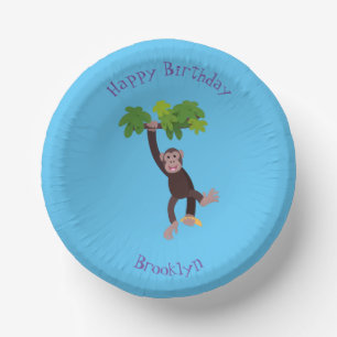 Cute chimpanzee in jungle hanging cartoon paper plate