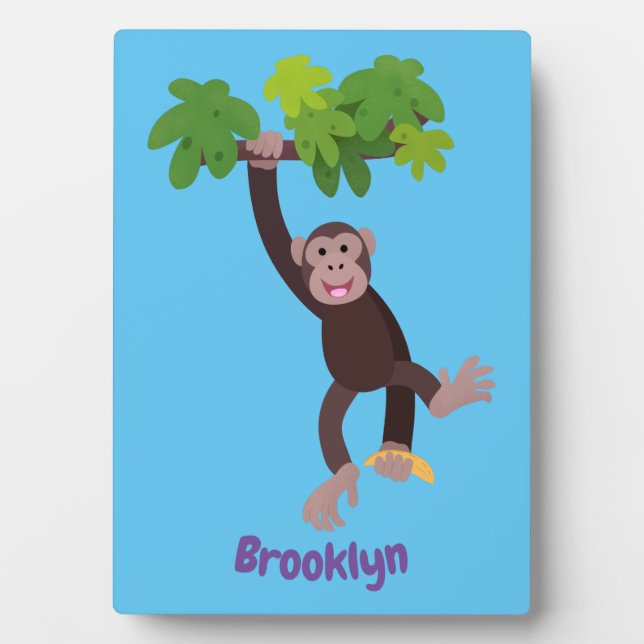 Cute chimpanzee in jungle hanging cartoon plaque (Front)