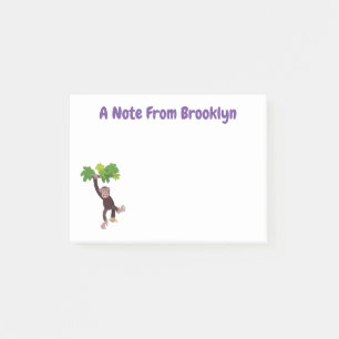 Cute chimpanzee in jungle hanging cartoon post-it notes
