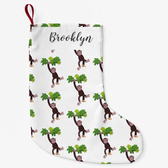 Cute chimpanzee in jungle hanging cartoon small christmas stocking (Front)