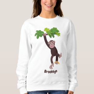 Cute chimpanzee in jungle hanging cartoon sweatshirt