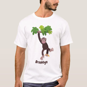 Cute chimpanzee in jungle hanging cartoon T-Shirt