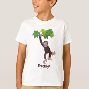 Cute chimpanzee in jungle hanging cartoon T-Shirt