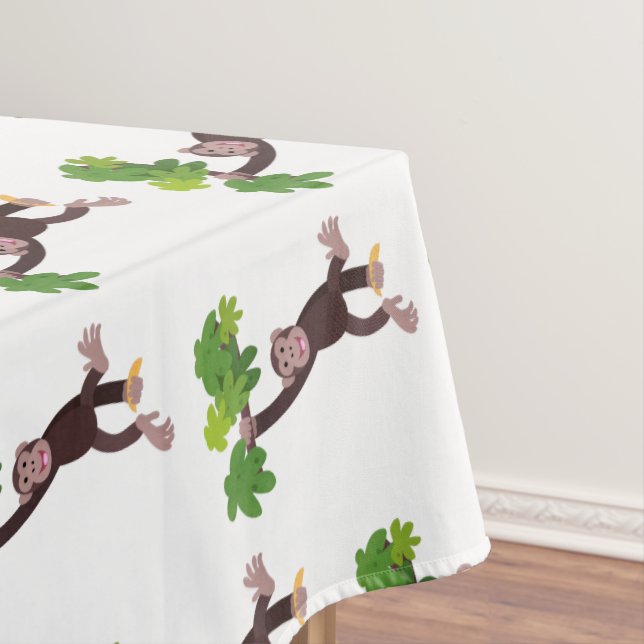Cute chimpanzee in jungle hanging cartoon tablecloth (In Situ)