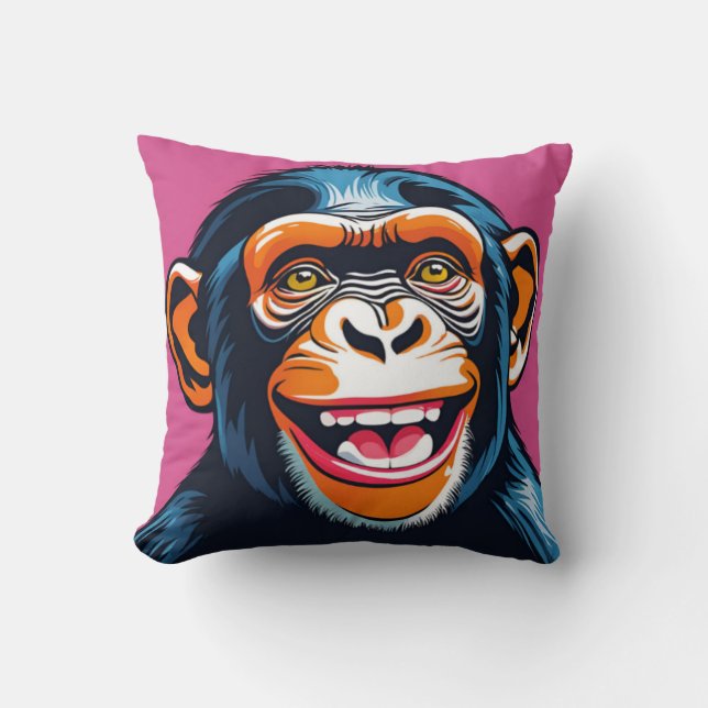 Cute Chimpanzee Laughs Cushion (Front)