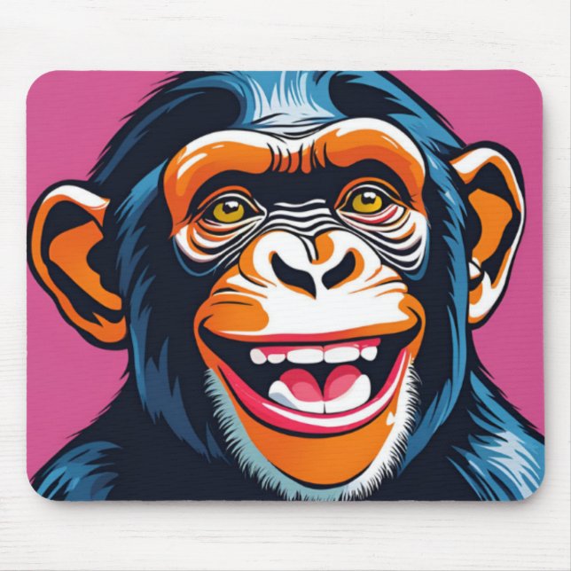 Cute Chimpanzee Laughs Mouse Pad (Front)
