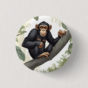 Cute chimpanzee on the branch greets 3 cm round badge