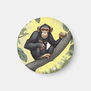 Cute chimpanzee on the branch greets magnet