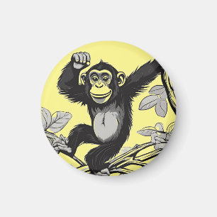 Cute chimpanzee on the branch greets magnet