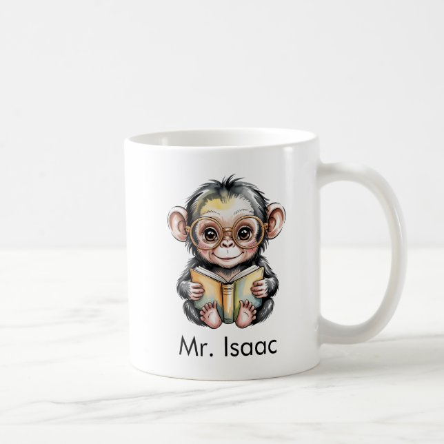 Cute Chimpanzee Reading a Book Custom Coffee Mug (Right)