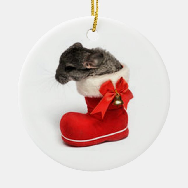 Cute Chinchilla in Christmas Stocking Ceramic Tree Decoration (Front)