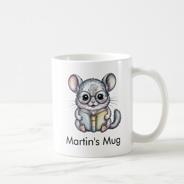 Cute Chinchilla Reading Book Custom Coffee Mug (Right)