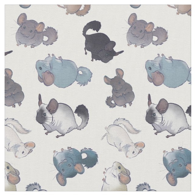 Cute Chinchilla Scatter Cute Animals On White Fabric (Close Up)