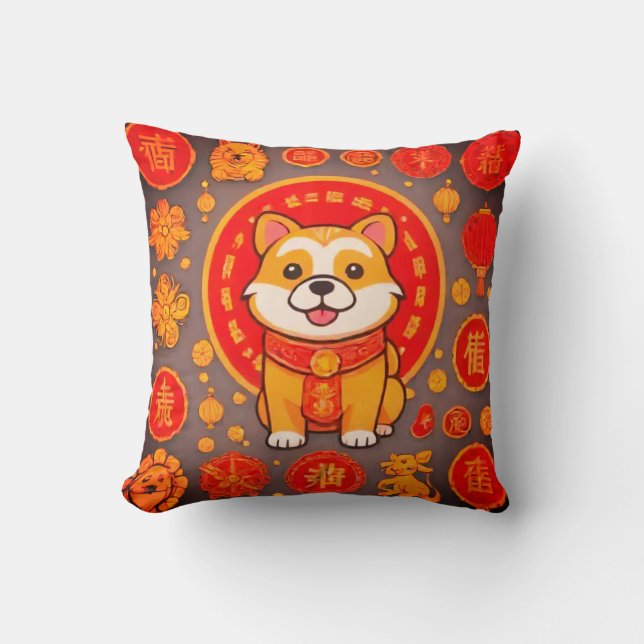 Cute Chinese dog new year pillowThrow Pillow (Front)