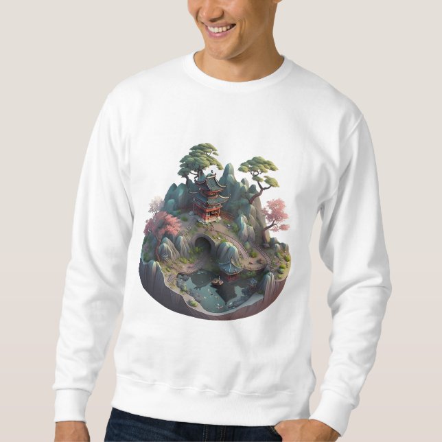 Cute Chinese Fantasy 3D Landscape Basic Sweatshirt (Front)