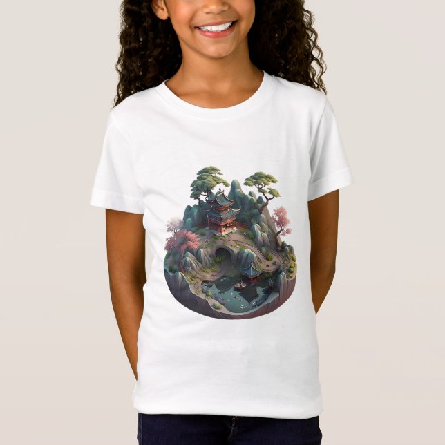 Cute Chinese Fantasy 3D Landscape Girl's T-shirt (Front)