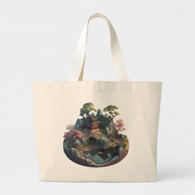 Cute Chinese Fantasy 3D Landscape Jumbo Tote (Front)