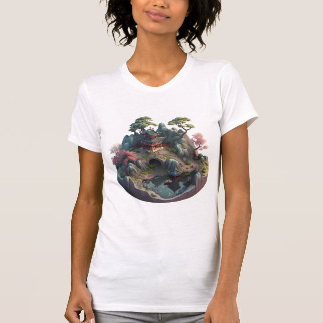 Cute Chinese Fantasy 3D Landscape Slim Fit T-shirt (Front)