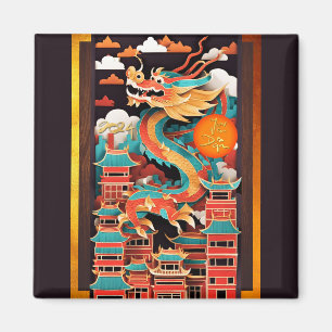 Cute Chinese New Year Dragon Origami SqM2 Magnet