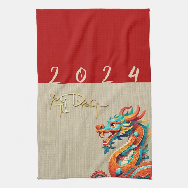 Cute Chinese New Year Dragon Zodiac KT Tea Towel (Vertical)