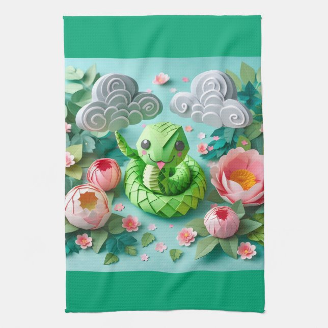 Cute Chinese New Year Snake 2025 KT2 Tea Towel (Vertical)