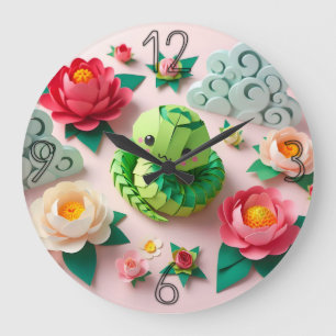 Cute Chinese New Year Snake Origami WC1 Large Clock