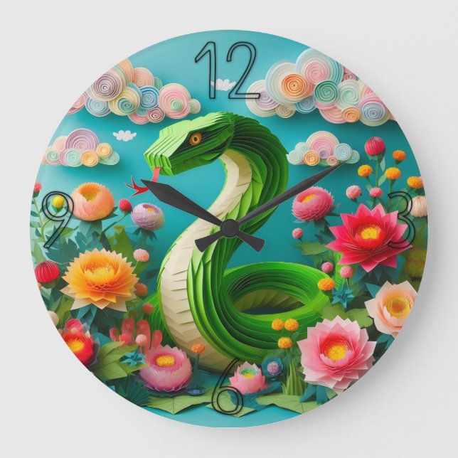 Cute Chinese New Year Snake Origami WC3 Large Clock (Front)