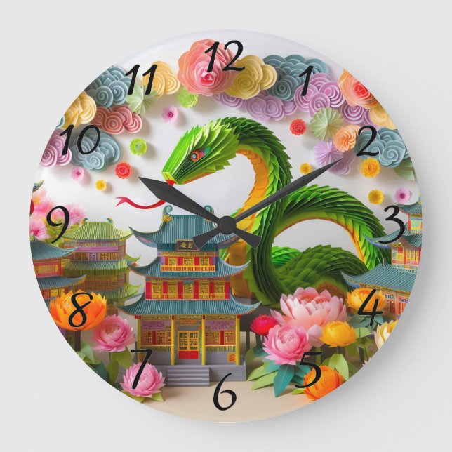 Cute Chinese New Year Snake Origami WC7 Large Clock (Front)