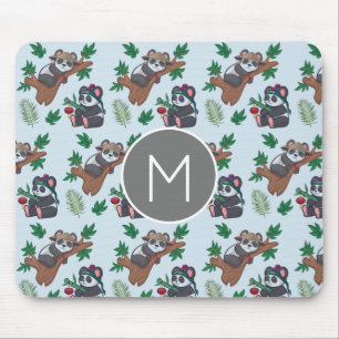 Cute Chinese Pandas Pattern Monogram Mouse Pad