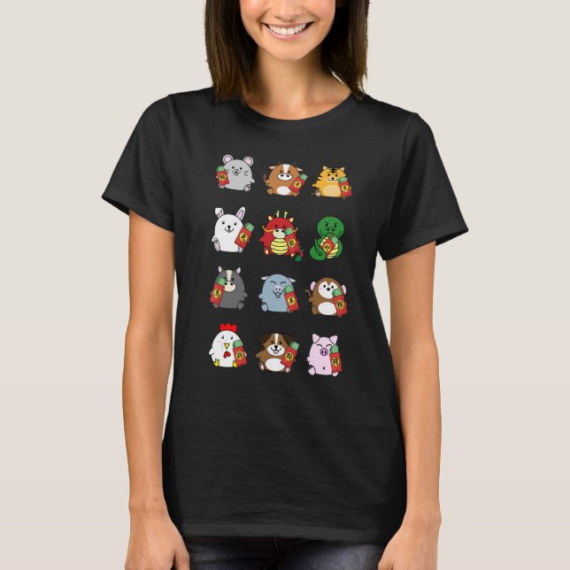 Cute Chinese Zodiac Animal Signs Lunar New Year T-Shirt (Front)