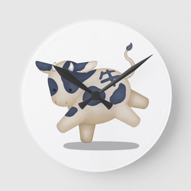 Cute Chinese Zodiac Ox Round Clock (Front)