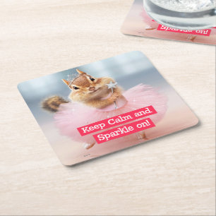 Cute Chipmunk Ballerina in tutu at Dance Studio Square Paper Coaster