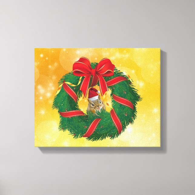 Cute Chipmunk Christmas Wreath Canvas Print (Front)