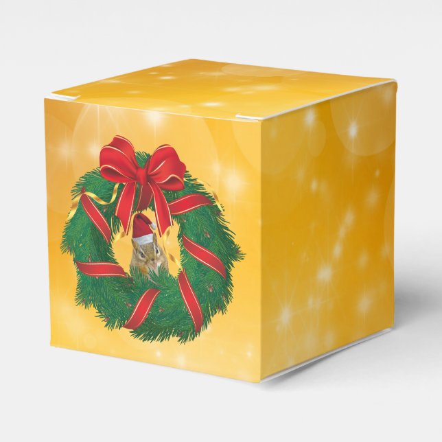 Cute Chipmunk Christmas Wreath Favour Box (Front Side)