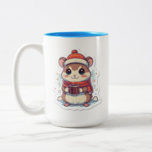 Cute Chipmunk dressed for winter with a hot mug