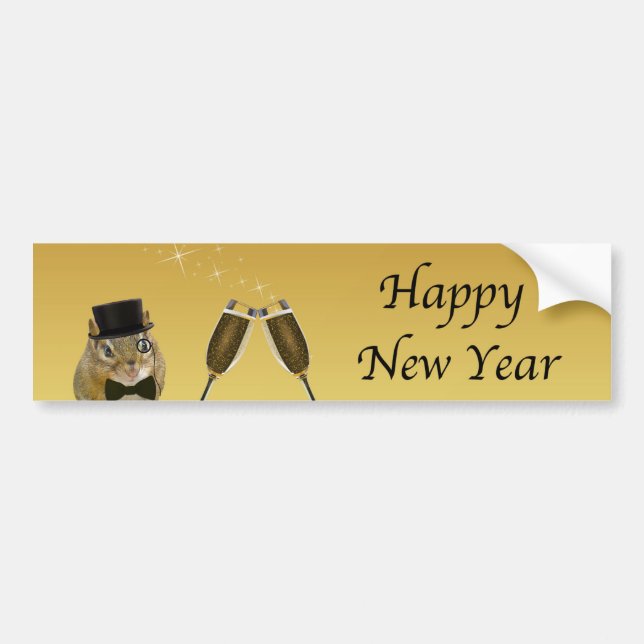 Cute Chipmunk Happy New Year Bumper Sticker (Front)