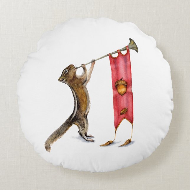 Cute Chipmunk Herald Round Cushion (Front)
