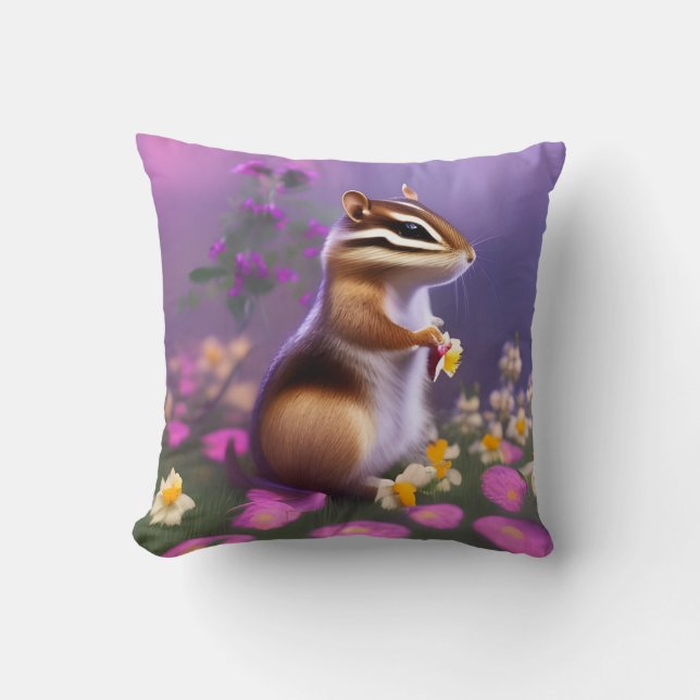 Cute Chipmunk in Flowers Cushion (Front)