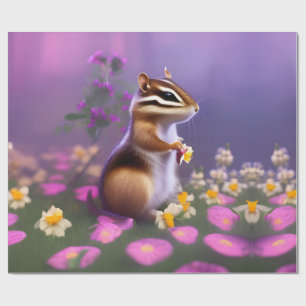 Cute Chipmunk in Flowers Wrapping Paper