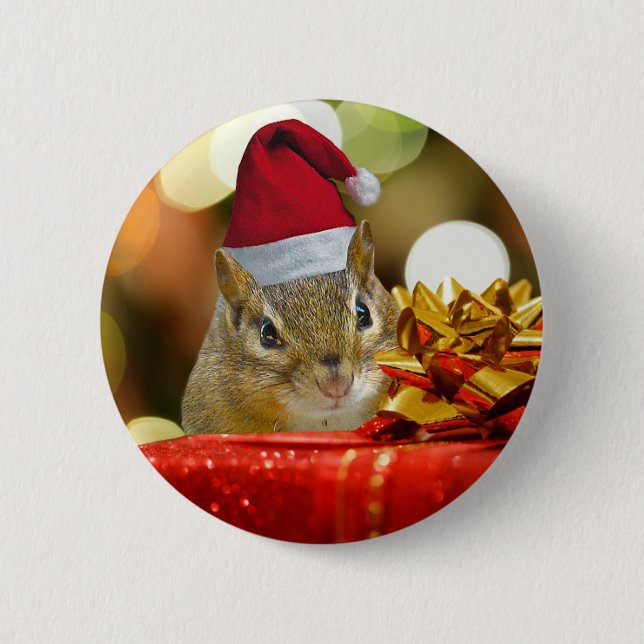 Cute Chipmunk Merry Christmas 6 Cm Round Badge (Front)