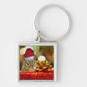 Cute Chipmunk Merry Christmas Key Ring