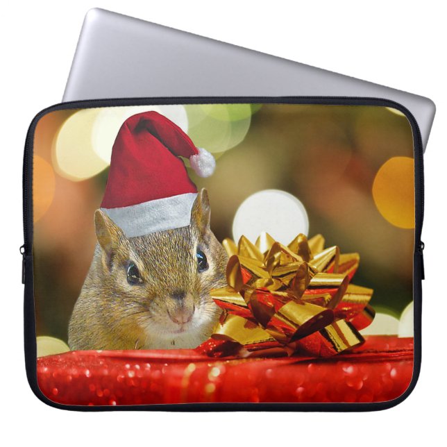 Cute Chipmunk Merry Christmas Laptop Sleeve (Front)